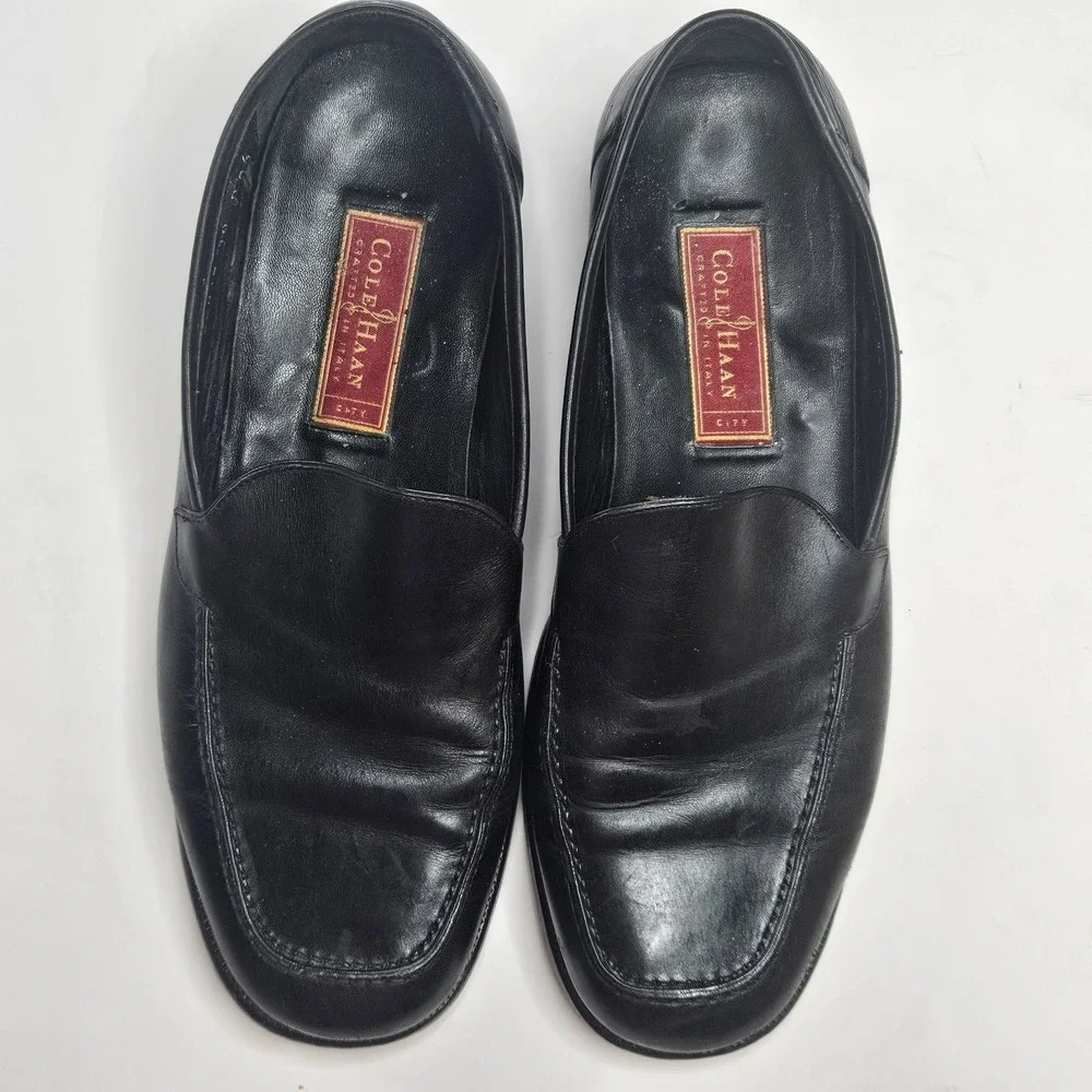 Vintage Cole Haan City Loafers Mens 10 Black Leather Dress Shoes Made In Italy